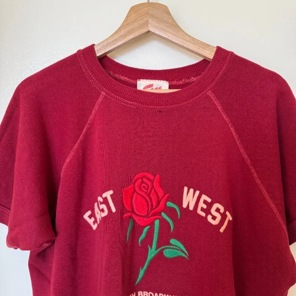 East West Rose Embroidered Vintage Recycled Short Sleeve Sweater​​